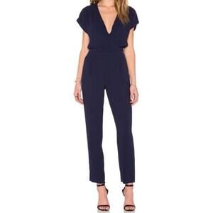 Diane Von Furstenberg Emerson Jumpsuit Women's 6 Navy Blue Short Sleeve
